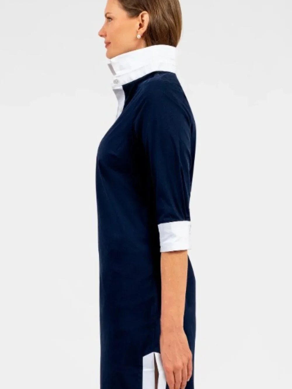 Gretchen Scott Shirt Tail Dress-Navy - Picture 3 of 4